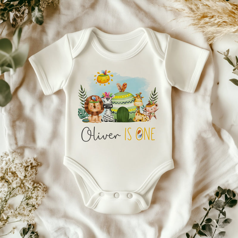 First Birthday Animals Theme Personalised Baby Bodysuit - Little Lili Store