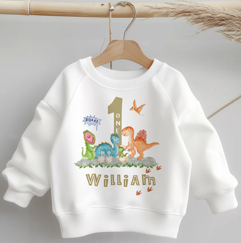 First Birthday Dino Personalised Toddler & Kids Sweatshirt - Little Lili Store