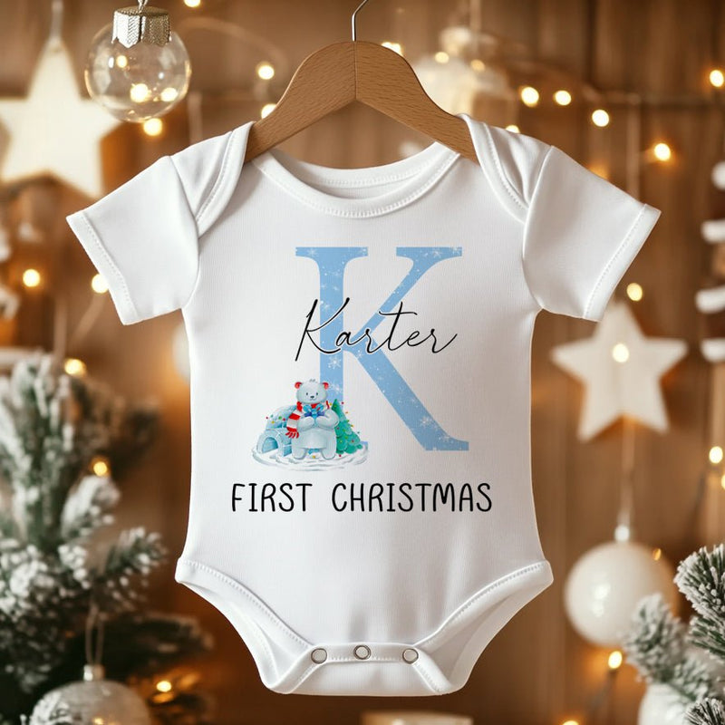 First Christmas Personalised (Blue) Baby Bodysuit - Little Lili Store