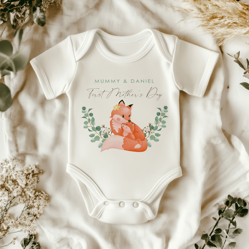 First Mother's Day Cute Fox Personalised Baby Bodysuit - Little Lili Store