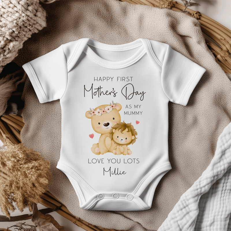 First Mother's Day Cute Lions Personalised Baby Bodysuit - Little Lili Store