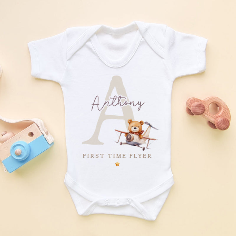 First Time Flyer Cute Teddy Bear Holiday Personalised Baby Bodysuit - Little Lili Store