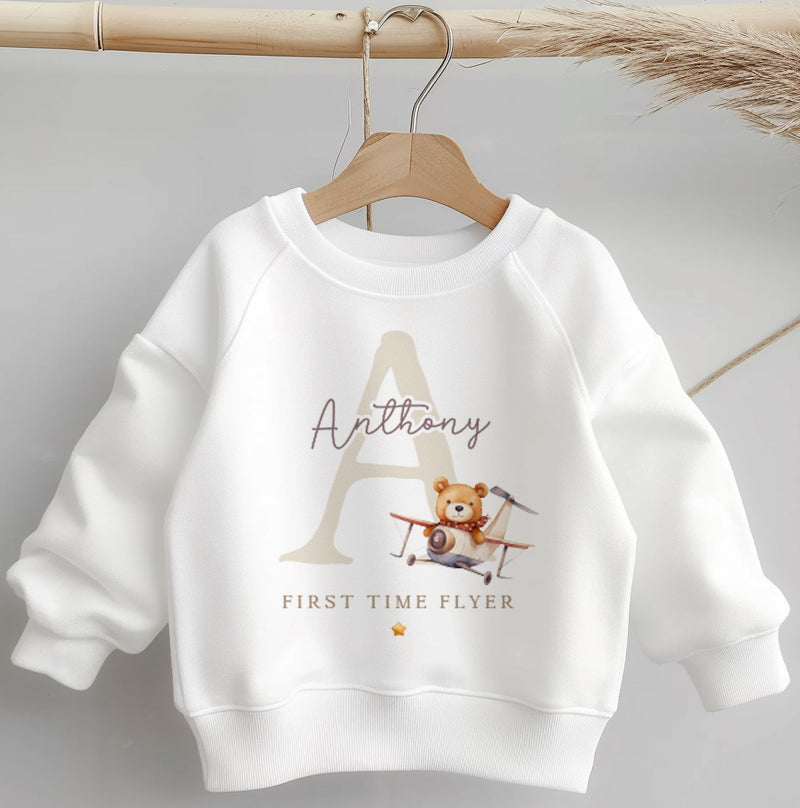 First Time Flyer Cute Teddy Bear Personalised Toddler & Kids Sweatshirt - Little Lili Store