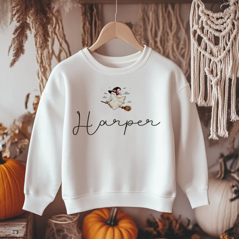 Ghost Witch Halloween Personalised Name Toddler & Kids Sweatshirt - Little Lili Store