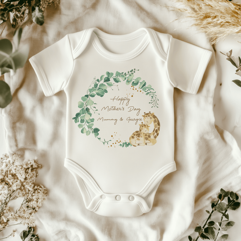 Giraffe Wreath Mother's Day Personalised Baby Bodysuit - Little Lili Store