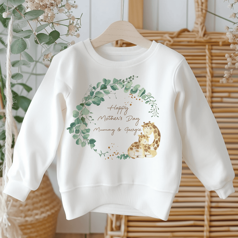 Giraffe Wreath Mother's Day Personalised Toddler & Kids Sweatshirt - Little Lili Store