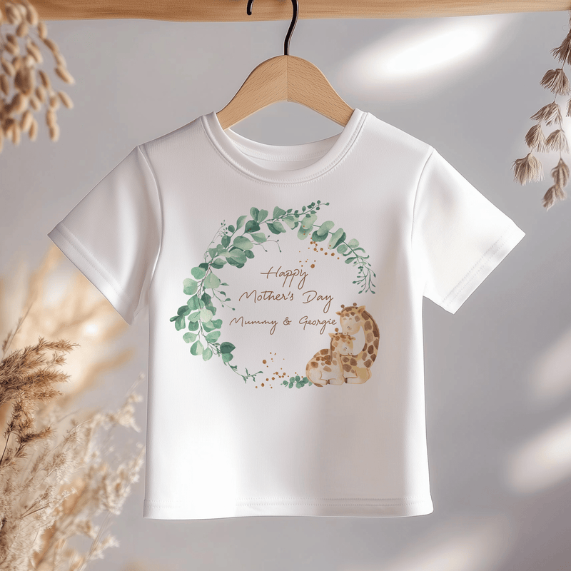 Giraffe Wreath Mother's Day Personalised Toddler & Kids T Shirt - Little Lili Store