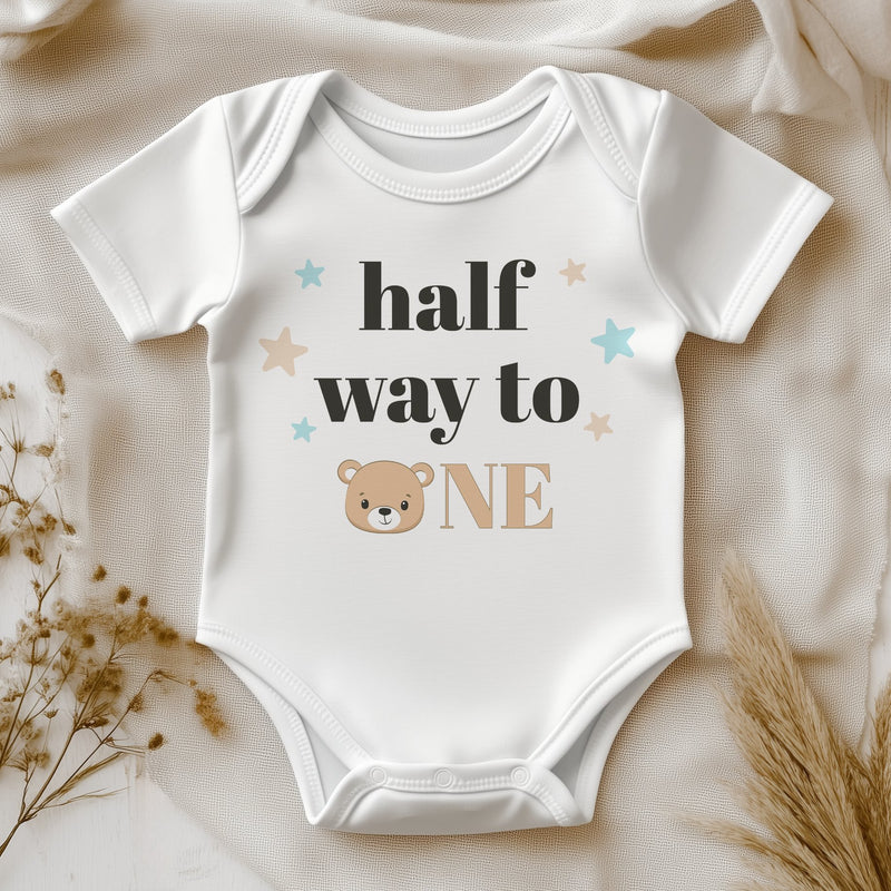 Half Way to One Cute Teddy Baby Bodysuit - Little Lili Store