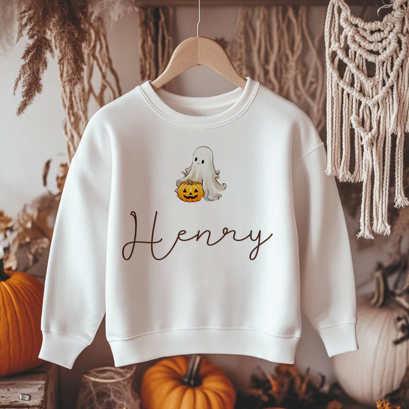 Halloween Ghost Personalised Name Toddler & Kids Sweatshirt - Little Lili Store