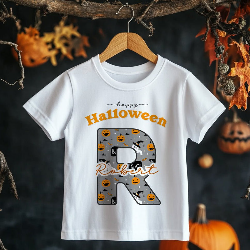 Halloween Personalised Name With Initial Toddler & Kids T Shirt - Little Lili Store