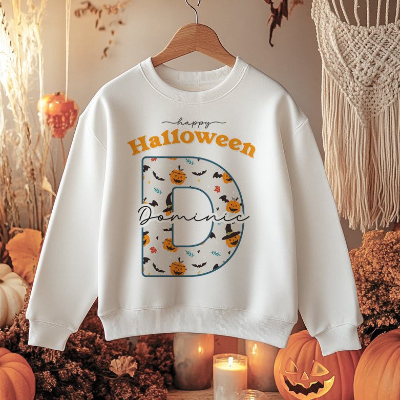 Halloween Pumpkin Bats Pattern Personalised Toddler & Kids Sweatshirt - Little Lili Store