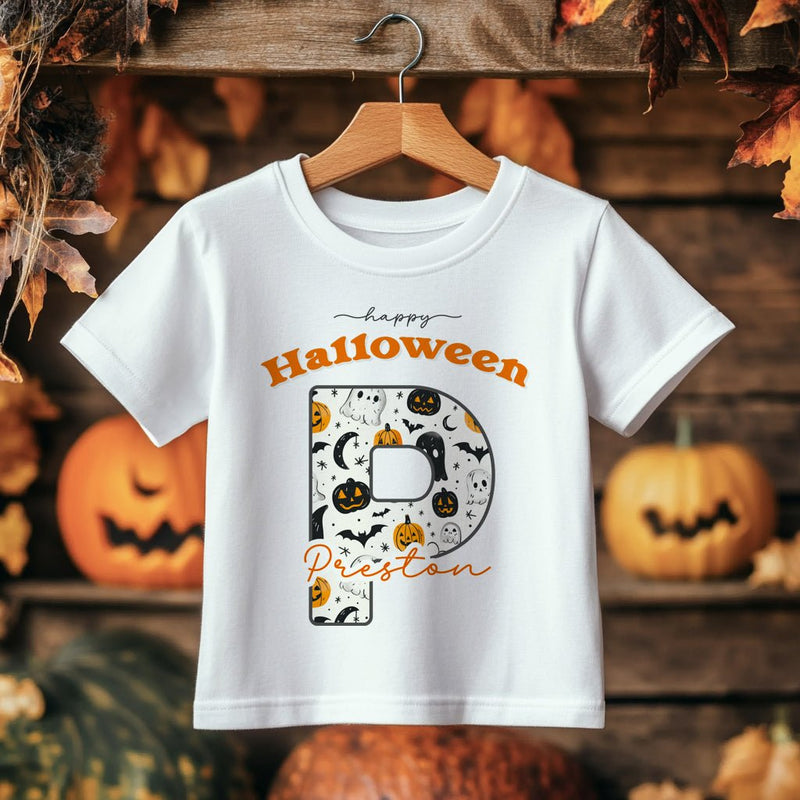 Halloween Pumpkin Ghosts Pattern Personalised Toddler & Kids T Shirt - Little Lili Store