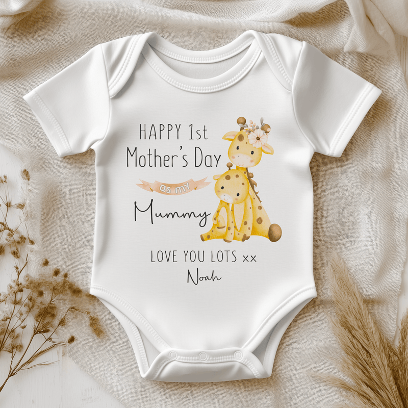 Happy 1st Mother's Day Cute Giraffe Personalised Baby Bodysuit - Little Lili Store