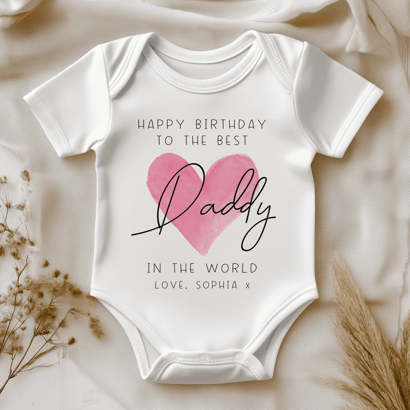 Happy Birthday Daddy Red Heart Personalised Baby Bodysuit - Little Lili Store