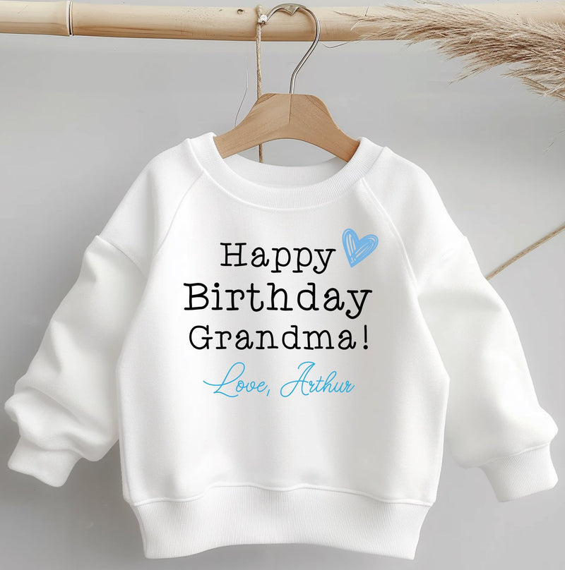 Happy Birthday Grandma Boy Heart Personalised Gift Toddler & Kids Sweatshirt - Little Lili Store