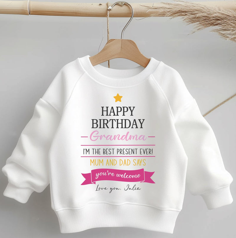 Happy Birthday Grandma Quote Pink Personalised Toddler & Kids Sweatshirt - Little Lili Store