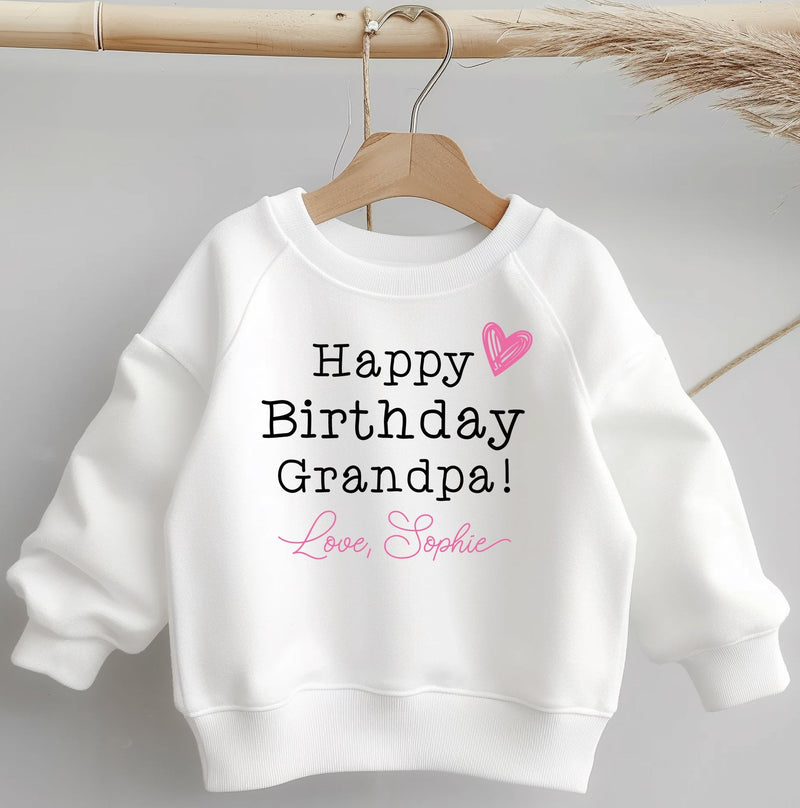 Happy Birthday Grandpa Girl Heart Personalised Gift Toddler & Kids Sweatshirt - Little Lili Store