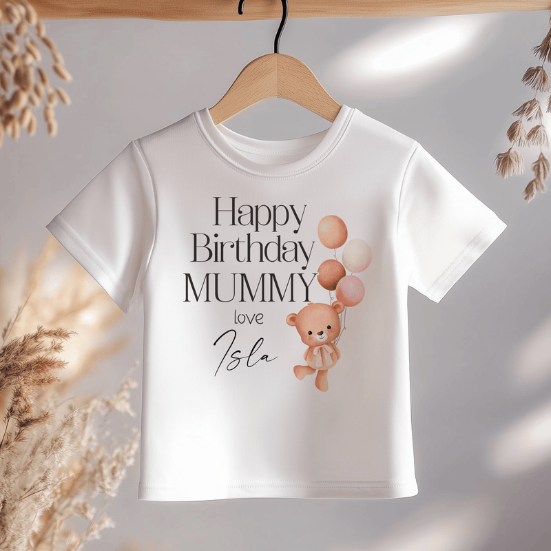 Happy Birthday Mummy Teddy Bear Girl Personalised Toddler & Kids T Shirt - Little Lili Store