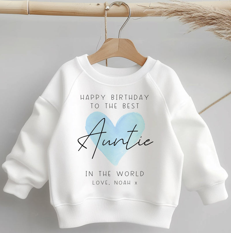 Happy Birthday The Best Auntie Blue Heart Personalised Toddler & Kids Sweatshirt - Little Lili Store