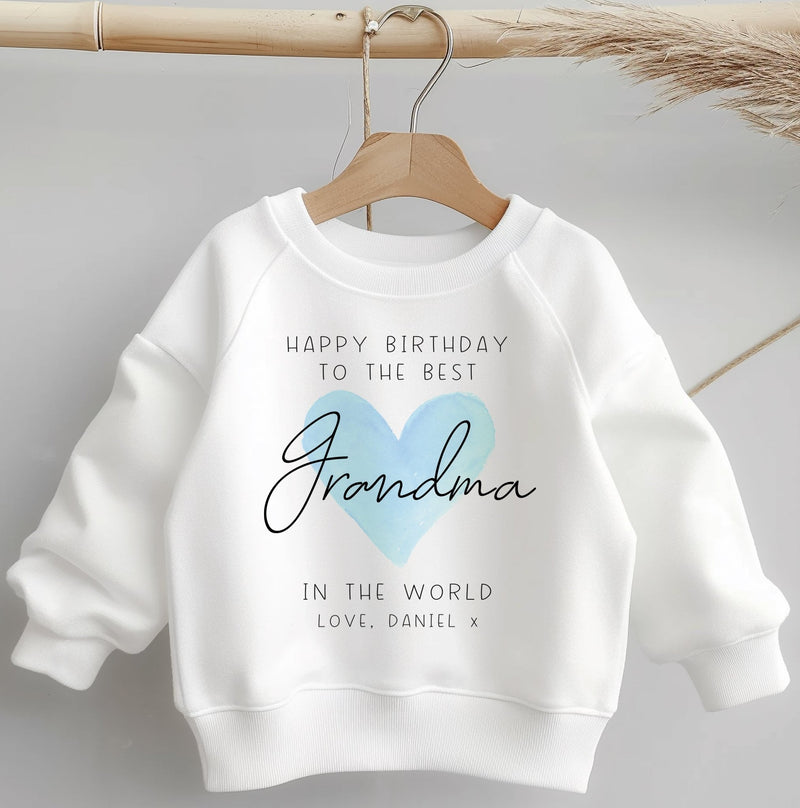 Happy Birthday The Best Grandma Blue Heart Personalised Toddler & Kids Sweatshirt - Little Lili Store