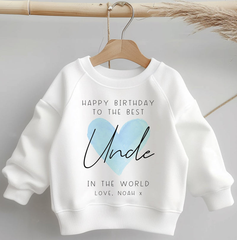 Happy Birthday The Best Uncle Blue Heart Personalised Toddler & Kids Sweatshirt - Little Lili Store