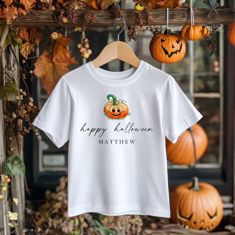 Happy Halloween Pumpkin Personalised Toddler & Kids T Shirt - Little Lili Store