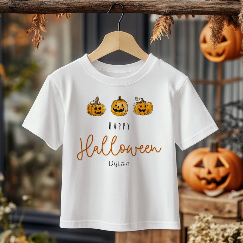 Happy Halloween Pumpkins Personalised Toddler & Kids T Shirt - Little Lili Store