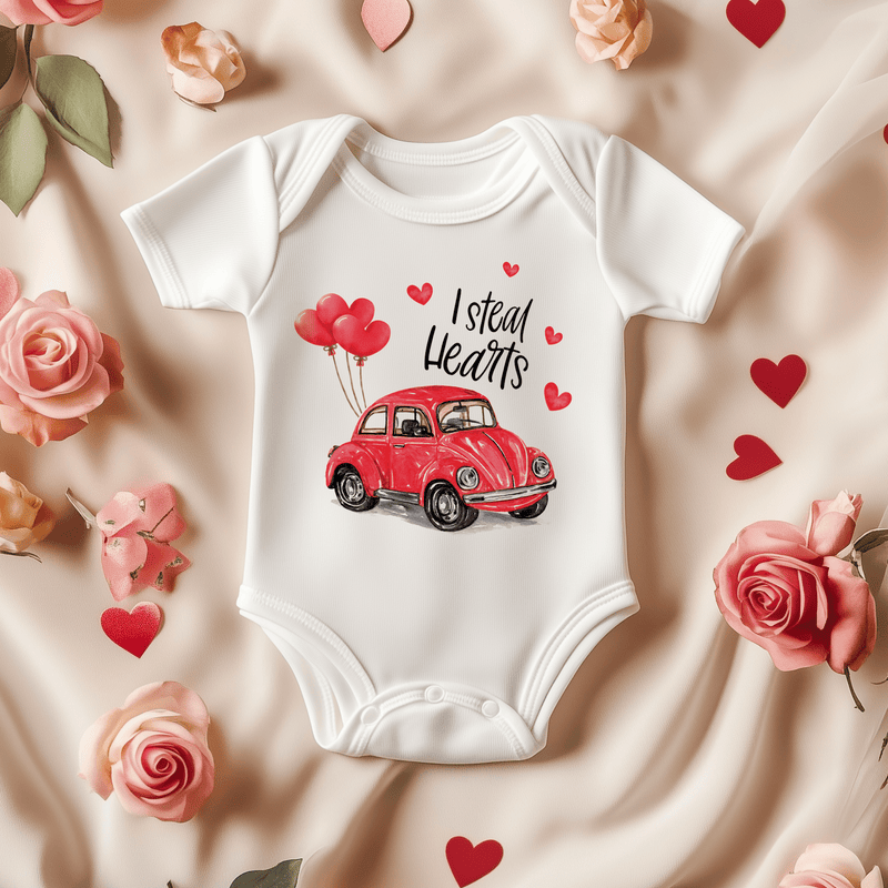 I Steal Hearts Valentines Car Baby Bodysuit - Little Lili Store