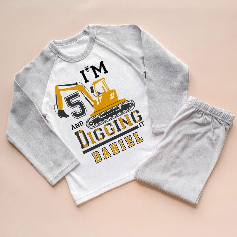 I'm 5 And Digging It Personalised Builder/Construction Birthday Pyjamas Set - Little Lili Store