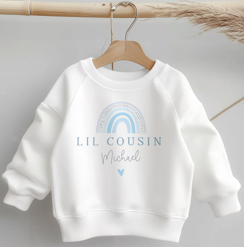 Lil Cousin Blue Rainbow Personalised Toddler & Kids Sweatshirt - Little Lili Store