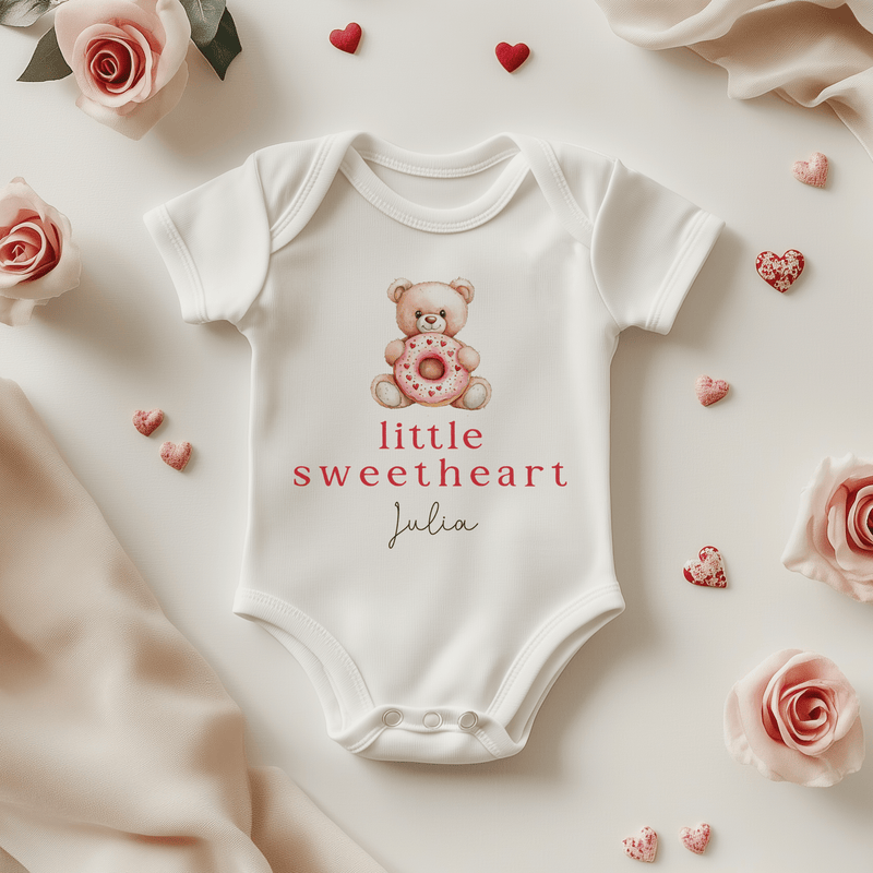 Little Sweetheart Valentines Donut Personalised Baby Bodysuit - Little Lili Store