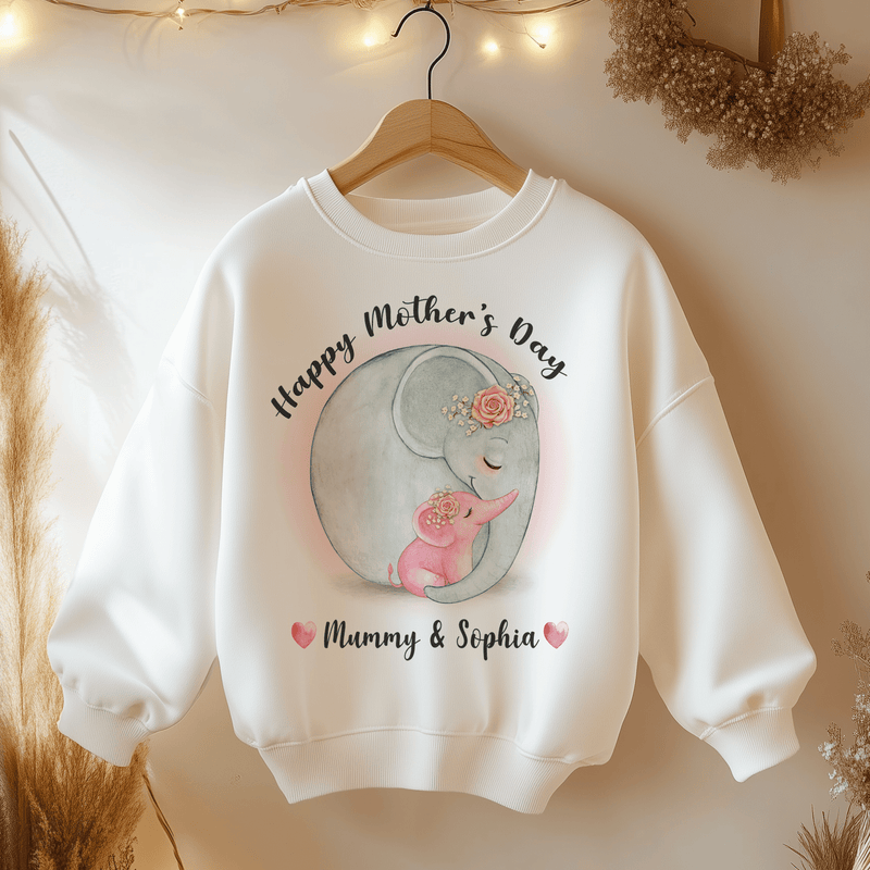 Mother's Day Cute Elephants Girl Personalised Toddler & Kids Sweatshirt - Little Lili Store