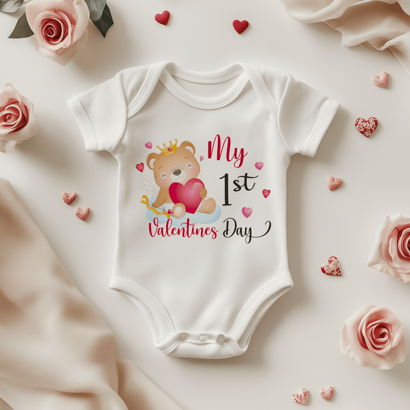 My 1st Valentines Day Cute Teddy Bear Baby Bodysuit - Little Lili Store