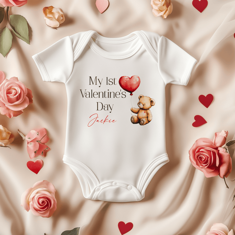 My 1st Valentines Day Cute Teddy Bear Personalised Baby Bodysuit - Little Lili Store