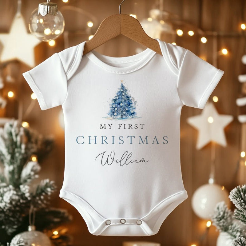 My First Christmas Blue Theme Personalised Baby Bodysuit - Little Lili Store