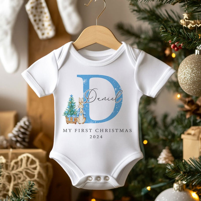 My First Christmas Peter Rabbit Inspired Boy Personalised Baby Bodysuit - Little Lili Store