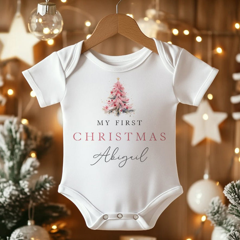 My First Christmas Pink Theme Personalised Baby Bodysuit - Little Lili Store