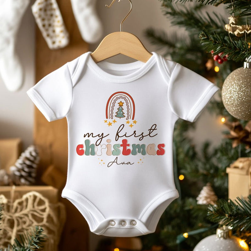 My First Christmas Retro Rainbow Personalised Baby Bodysuit - Little Lili Store