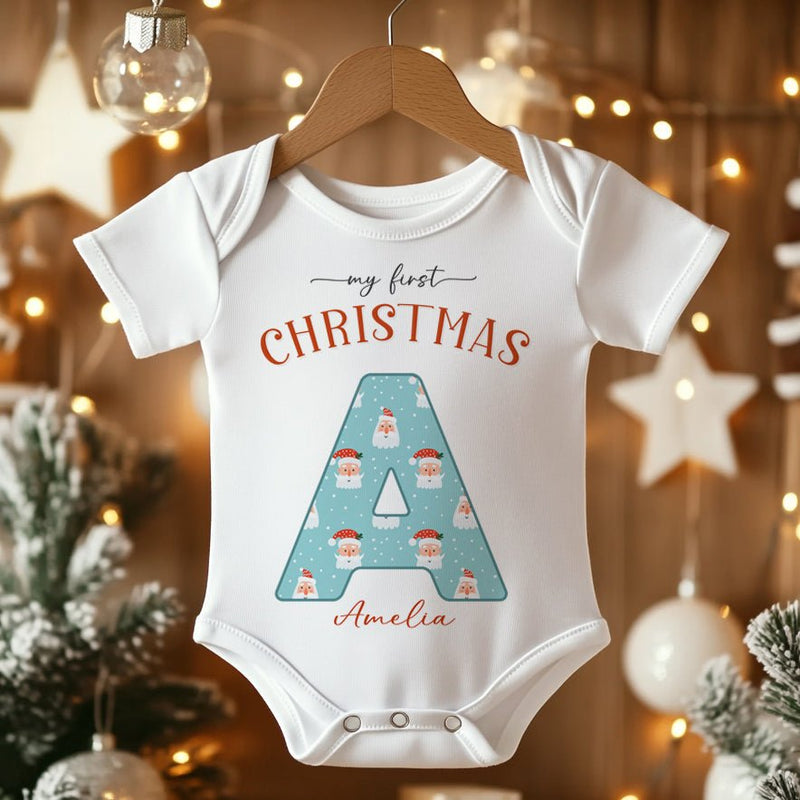 My First Christmas Santa Pattern Personalised Baby Bodysuit - Little Lili Store