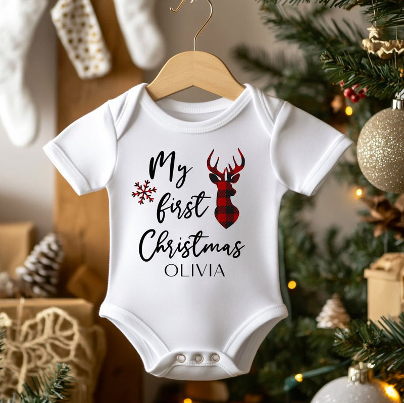 My First Christmas Stag Personalised Name Baby Bodysuit - Little Lili Store