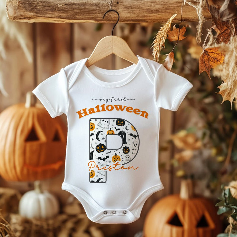 My First Halloween Pumpkin Ghosts Pattern Personalised Baby Bodysuit - Little Lili Store