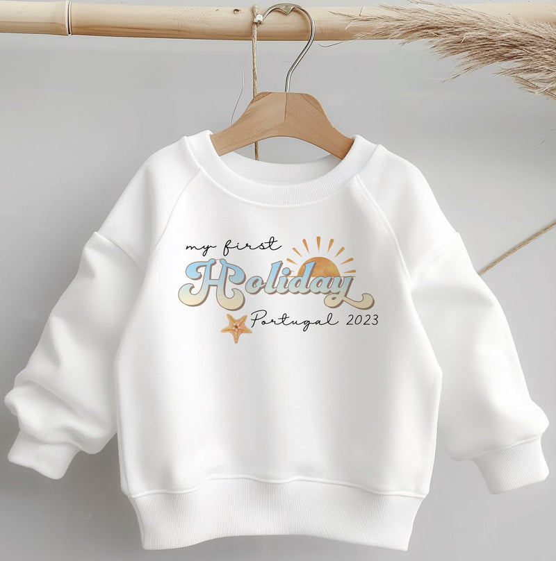 My First Holiday Retro Personalised Toddler & Kids Sweatshirt - Little Lili Store