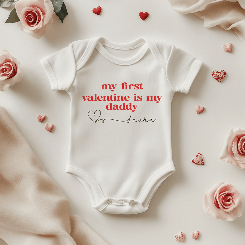 My First Valentine Is My Daddy Personalised Baby Bodysuit - Little Lili Store