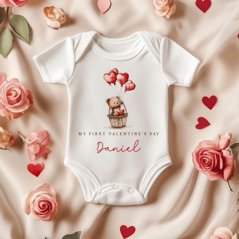 My First Valentines Day Teddy Bear Personalised Baby Bodysuit - Little Lili Store