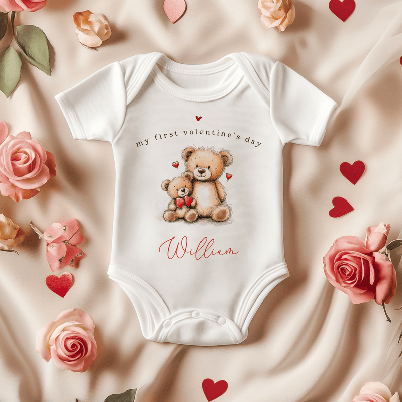 My First Valentines Day Teddy Bears Personalised Baby Bodysuit - Little Lili Store