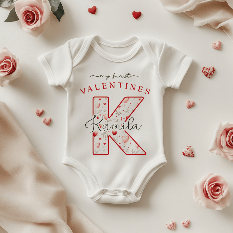 My First Valentines Pattern Personalised Baby Bodysuit - Little Lili Store