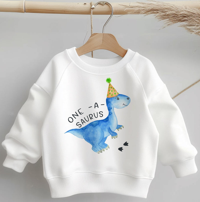 One A Saurus First Birthday Dinosaur Toddler & Kids Sweatshirt - Little Lili Store