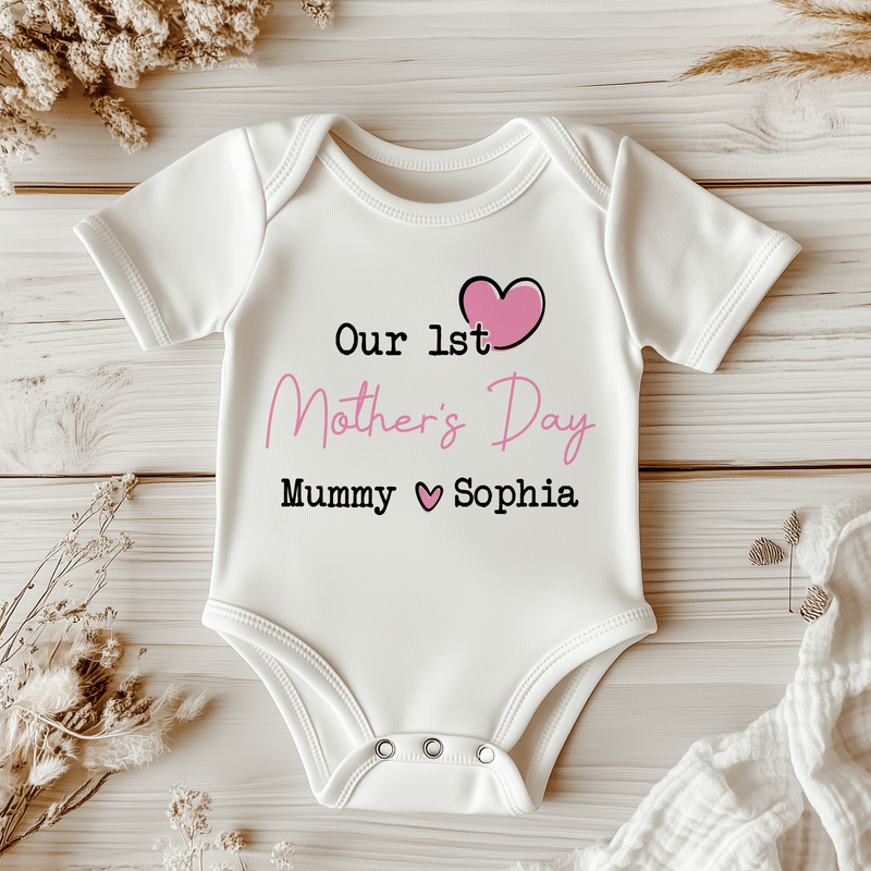 Our 1st Mother's Day Pink Girl Personalised Baby Bodysuit - Little Lili Store