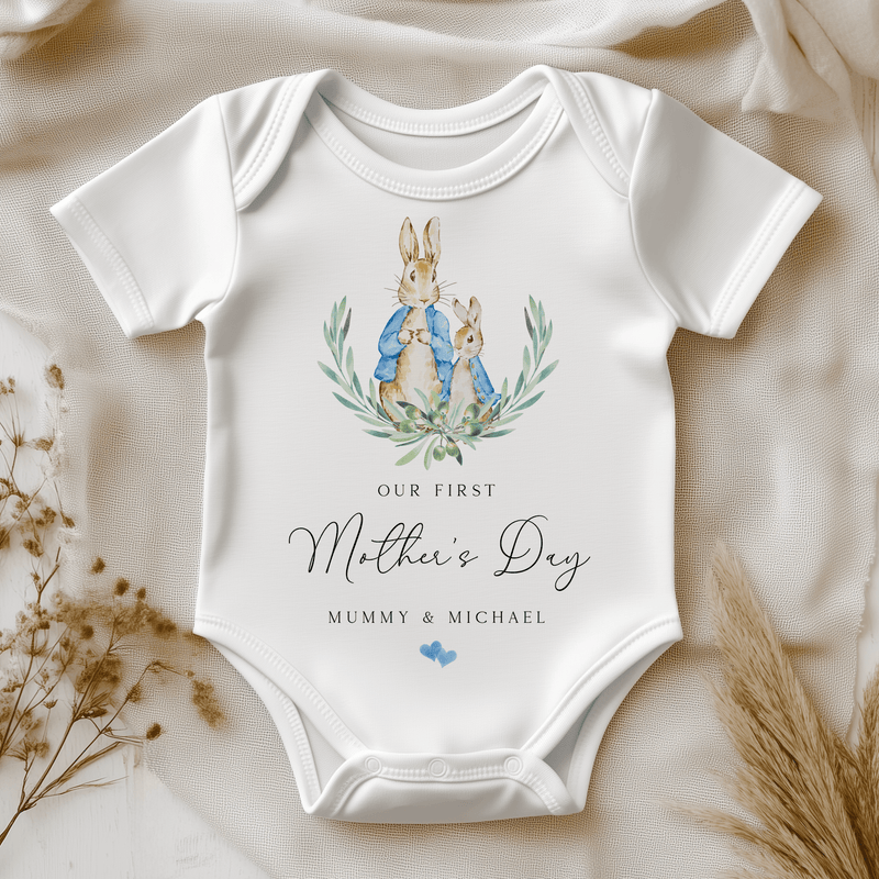 Our First Mother's Day Peter Rabbit Inspired Boy Personalised Baby Bodysuit - Little Lili Store