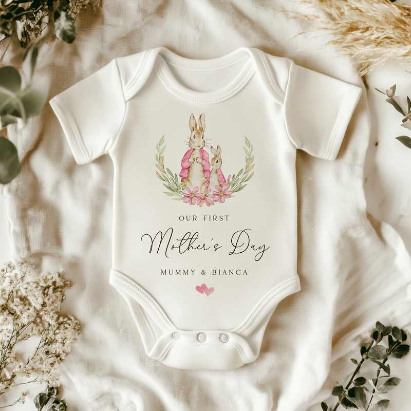 Our First Mother's Day Peter Rabbit Inspired Girl Personalised Baby Bodysuit - Little Lili Store